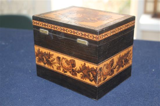 A Victorian Tunbridgeware tea caddy and a letter box